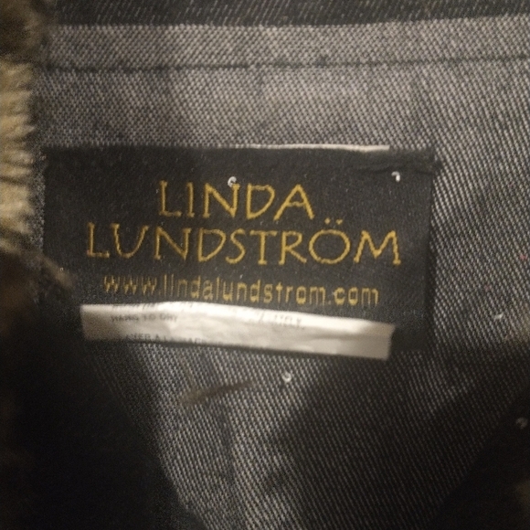 Vintage jean coat with leather belt and faux‎ fur collar Linda Lundstrom - Picture 2 of 9